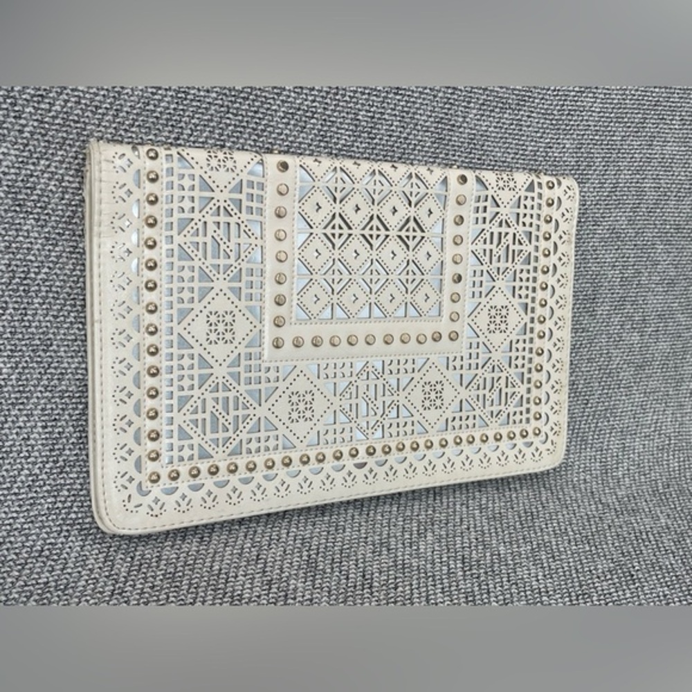 MMS Design Studio White Clutch with Intricate Cutouts